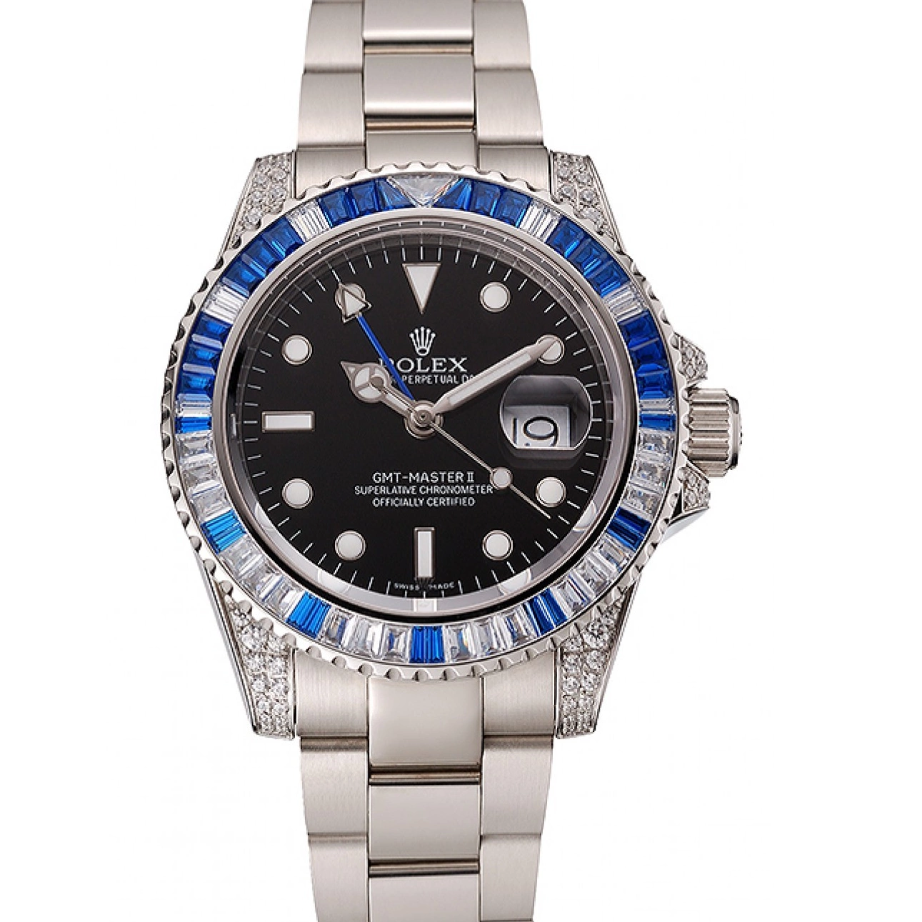 AAA Replica Watches Stainless Dial Case Bracelet Master II Black And Set Swiss Bezel GMT Stone Steel Rolex 1453747 0805